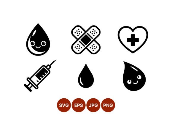 Cute Medical Blood Drop Syringe Icons