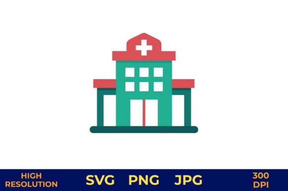 Flat Style Hospital Icon with Medical
