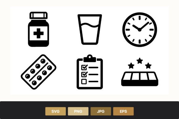 Medical Bottle Clock Pill Icons