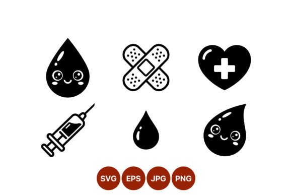Medical Icon Set Cute Black and White